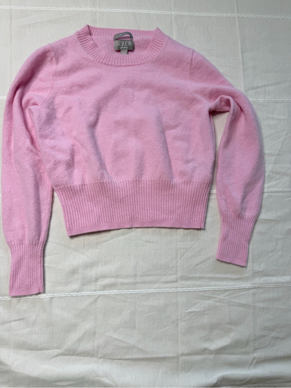 J. Crew Light Pink Cropped Crewneck 100% Cashmere Sweater